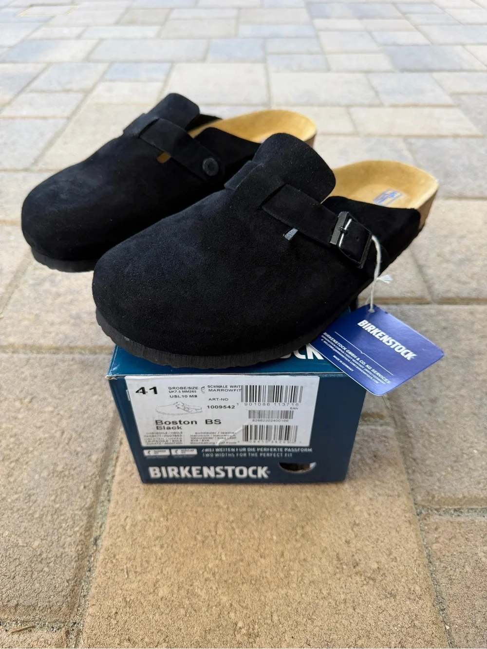 Birkenstock Boston Black Clogs Size Eu 41 Regular Suede Leather Slippers